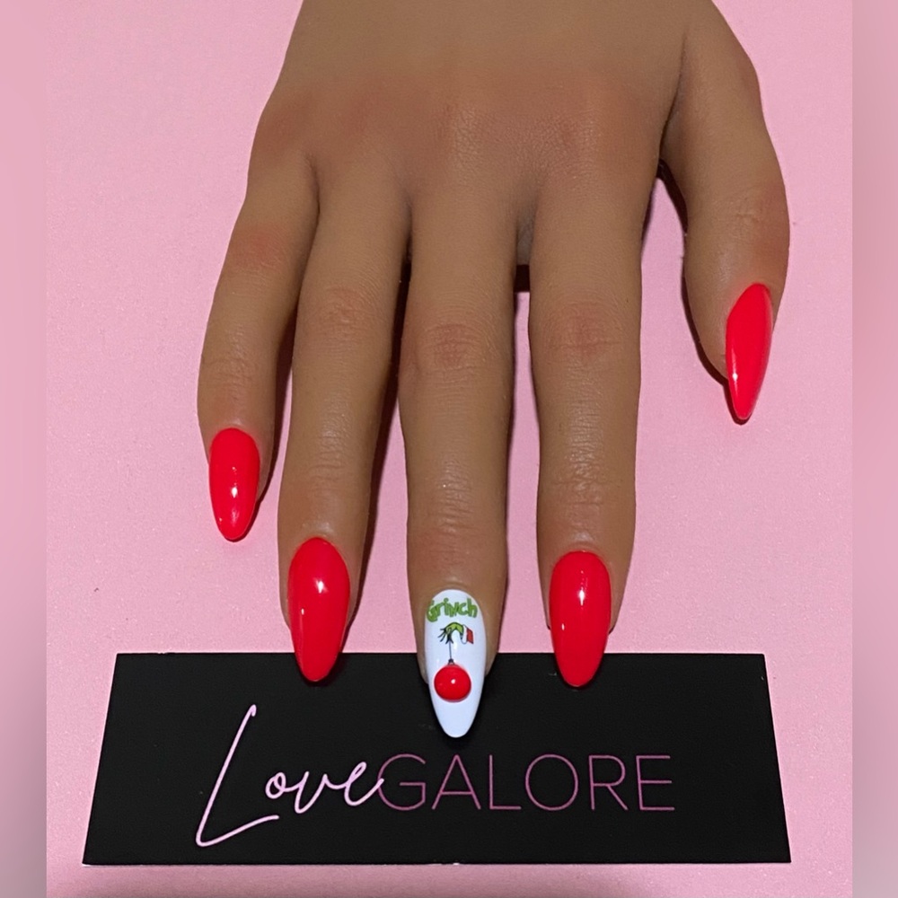 Handcrafted Press On Nails Red Glow in dark Medium Almond - Love Galore